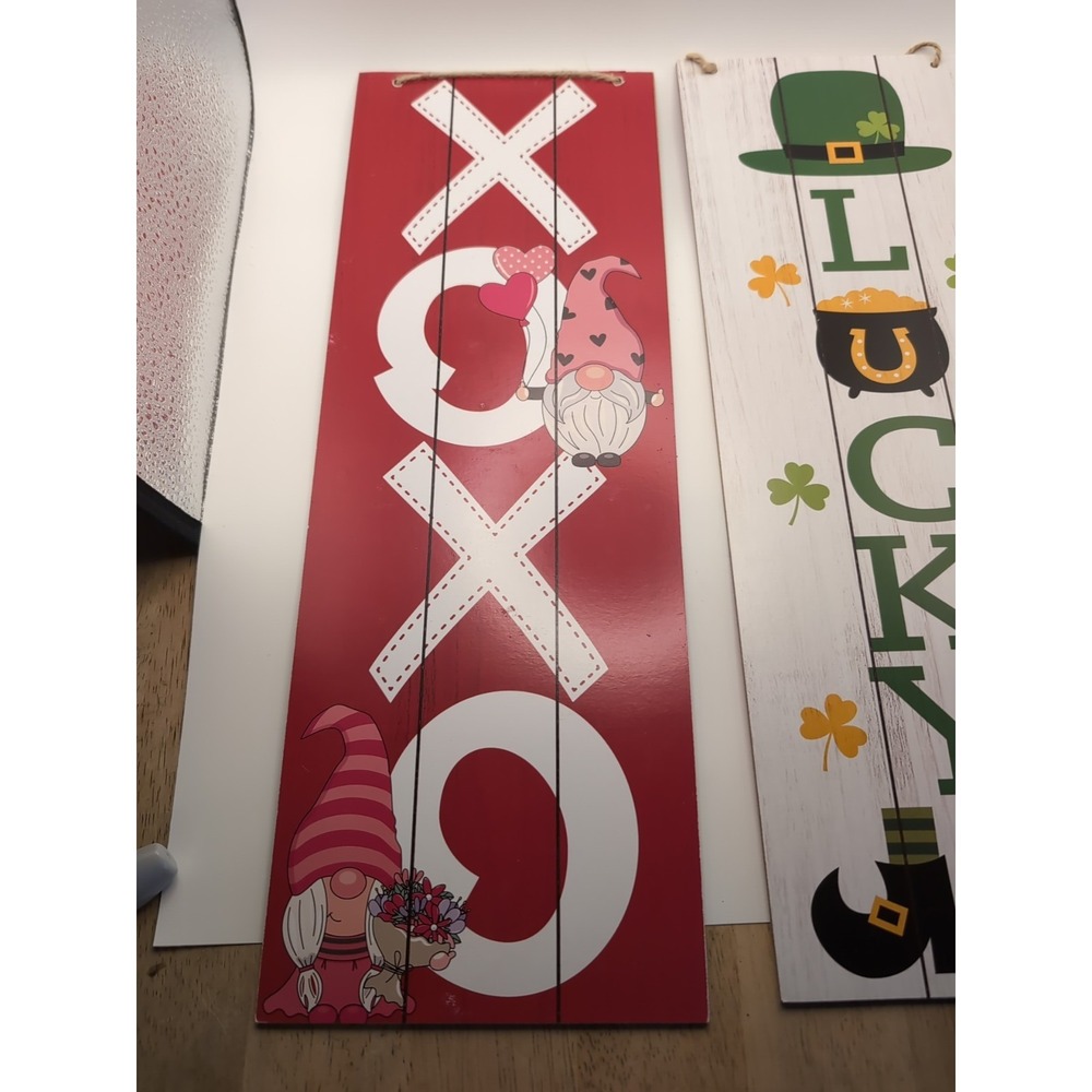 Valentine's St Patrick Welcome Set Of 2 Two Sided 6 X 17 - Picture 2 of 6